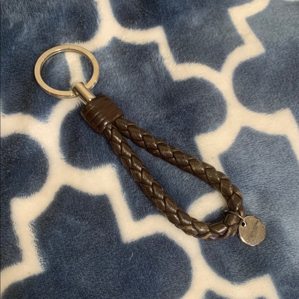 Bottega Veneta Brown Leather Classic Woven Strap Keychain Bagcharm Accessory